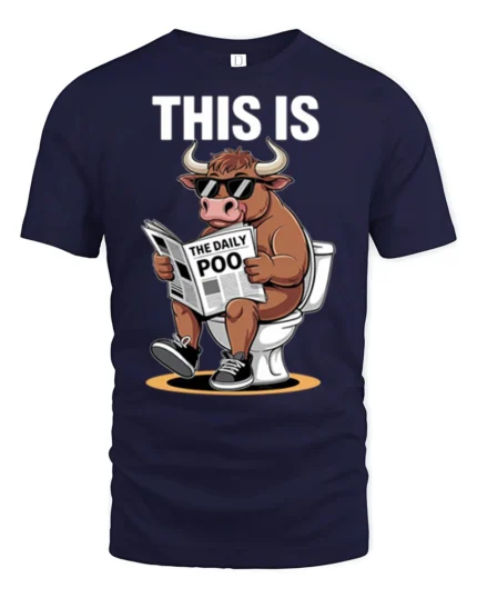 This Is Bull Reading The Daily Poo Funny Toilet Humor T Shirt - navy t-shirt on white background