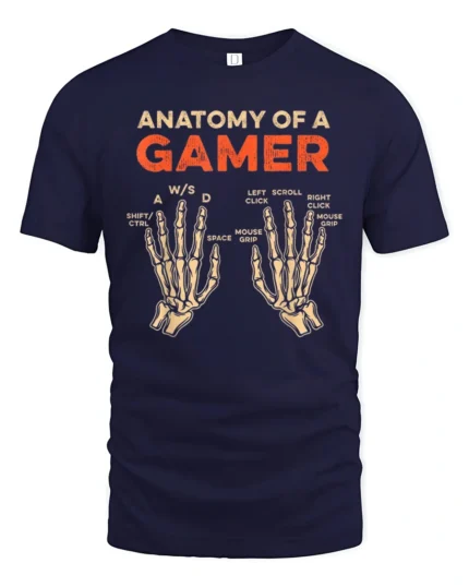 Anatomy Of A Gamer T Shirt Funny Keyboard Mouse Gaming Graphic - navy t-shirt on white background