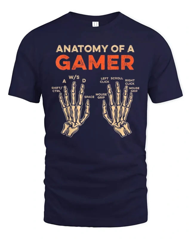 Anatomy Of A Gamer T Shirt Funny Keyboard Mouse Gaming Graphic - navy t-shirt on white background
