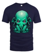 Cute Cthulhu Monster T Shirt Adorable Lovecraft Inspired Cartoon Graphic - navy t-shirt on white background