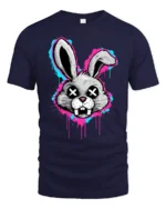 Graffiti Bunny Skull Eyes T Shirt Urban Street Art Rabbit Graphic - navy t-shirt on white background