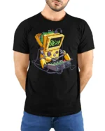 Retro Beep Robot Gamer T Shirt Funny Vintage Arcade Robot Graphic - model wearing black tee with hands behind back