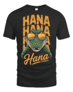 Funny Crocodile Hana Hana Hawaii Vacation Graphic T Shirt - black t-shirt on white background