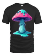 Trippy Melting Mushroom Psychedelic Graphic T Shirt Neon Art - black t-shirt on white background