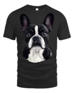 Cute Boston Terrier Dog Lover Portrait Graphic T Shirt Style - black t-shirt on white background