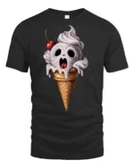 Creepy Skull Ice Cream Cone Funny Halloween Graphic T Shirt - black t-shirt on white background