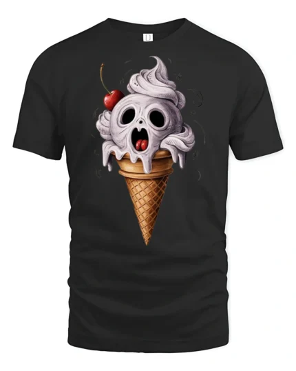 Creepy Skull Ice Cream Cone Funny Halloween Graphic T Shirt - black t-shirt on white background