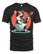 Funny Rock Star Corgi Playing Guitar Graphic T Shirt - black t-shirt on white background