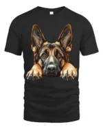 Cute German Shepherd Dog Peek Graphic T Shirt Dog Lover Style - black t-shirt on white background