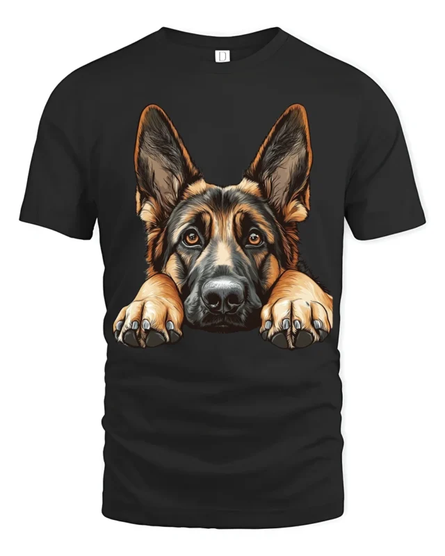Cute German Shepherd Dog Peek Graphic T Shirt Dog Lover Style - black t-shirt on white background