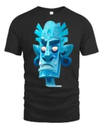 Blue Tribal Tiki Mask Graphic T Shirt Retro Island Art - black t-shirt on white background