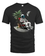 Funny Relaxing Astronaut On The Moon Vacation Graphic T Shirt - black t-shirt on white background