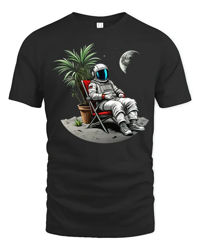 Funny Relaxing Astronaut On The Moon Vacation Graphic T Shirt - black t-shirt on white background