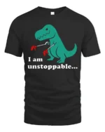 Funny T Rex I Am Unstoppable Tiny Arms Dinosaur Graphic T Shirt - black t-shirt on white background