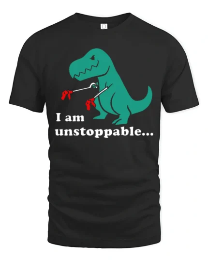 Funny T Rex I Am Unstoppable Tiny Arms Dinosaur Graphic T Shirt - black t-shirt on white background