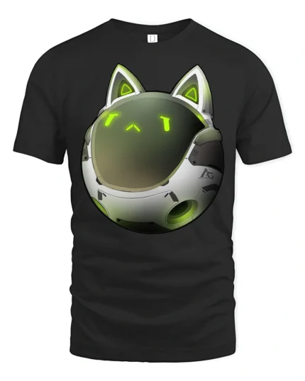 Futuristic Robot Cat Helmet Sci Fi Cyber Kitty Graphic T Shirt - black t-shirt on white background