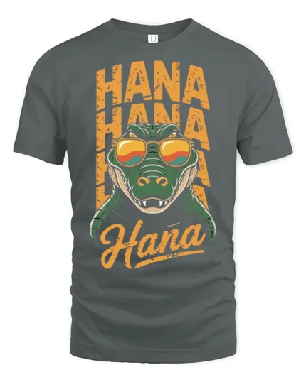 Funny Crocodile Hana Hana Hawaii Vacation Graphic T Shirt - gray t-shirt on white background