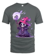 Cute Dark Wizard Skeleton Mage Fantasy Graphic T Shirt - gray t-shirt on white background
