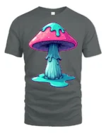 Trippy Melting Mushroom Psychedelic Graphic T Shirt Neon Art - gray t-shirt on white background