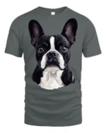 Cute Boston Terrier Dog Lover Portrait Graphic T Shirt Style - gray t-shirt on white background