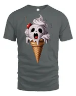 Creepy Skull Ice Cream Cone Funny Halloween Graphic T Shirt - gray t-shirt on white background