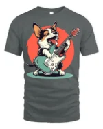Funny Rock Star Corgi Playing Guitar Graphic T Shirt - gray t-shirt on white background