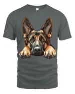 Cute German Shepherd Dog Peek Graphic T Shirt Dog Lover Style - gray t-shirt on white background
