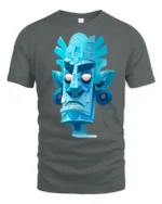 Blue Tribal Tiki Mask Graphic T Shirt Retro Island Art - gray t-shirt on white background