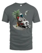 Funny Relaxing Astronaut On The Moon Vacation Graphic T Shirt - gray t-shirt on white background