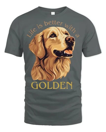 Life Is Better With A Golden Retriever Dog Lover Graphic T Shirt - gray t-shirt on white background