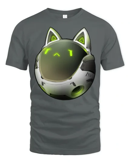 Futuristic Robot Cat Helmet Sci Fi Cyber Kitty Graphic T Shirt - gray t-shirt on white background