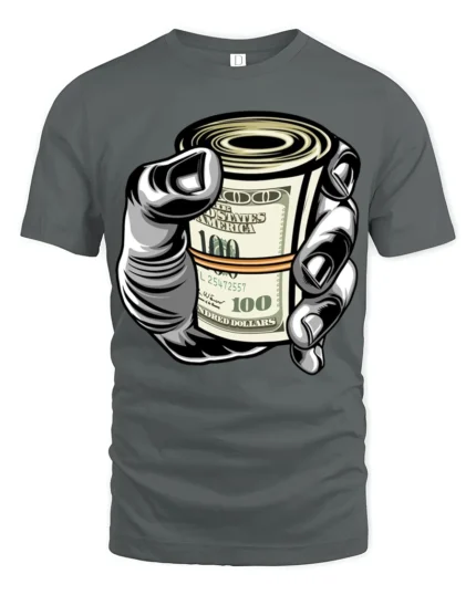 Cash Money Roll Graphic T Shirt Bold Hustle Street Style - gray t-shirt on white background
