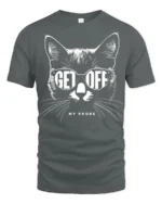 Funny Cat Get Off My Phone Graphic T Shirt Cool Cat Humor - gray t-shirt on white background