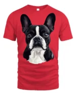 Cute Boston Terrier Dog Lover Portrait Graphic T Shirt Style - red t-shirt on white background