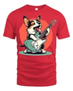 Funny Rock Star Corgi Playing Guitar Graphic T Shirt - red t-shirt on white background