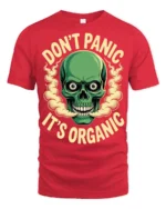 Funny Dont Panic Its Organic Skull Humor Graphic T Shirt - red t-shirt on white background