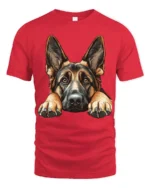 Cute German Shepherd Dog Peek Graphic T Shirt Dog Lover Style - red t-shirt on white background