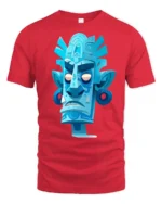 Blue Tribal Tiki Mask Graphic T Shirt Retro Island Art - red t-shirt on white background