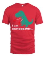 Funny T Rex I Am Unstoppable Tiny Arms Dinosaur Graphic T Shirt - red t-shirt on white background