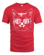 Funny Cat Get Off My Phone Graphic T Shirt Cool Cat Humor - red t-shirt on white background