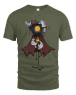 Retro TV Head Robot Glitch Tech Graphic T Shirt Vintage Geek - military green t-shirt on white background