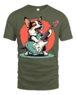 Funny Rock Star Corgi Playing Guitar Graphic T Shirt - military green t-shirt on white background
