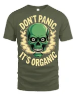 Funny Dont Panic Its Organic Skull Humor Graphic T Shirt - military green t-shirt on white background