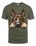 Cute German Shepherd Dog Peek Graphic T Shirt Dog Lover Style - military green t-shirt on white background