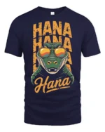 Funny Crocodile Hana Hana Hawaii Vacation Graphic T Shirt - navy t-shirt on white background
