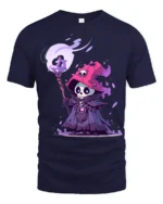 Cute Dark Wizard Skeleton Mage Fantasy Graphic T Shirt - navy t-shirt on white background