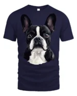 Cute Boston Terrier Dog Lover Portrait Graphic T Shirt Style - navy t-shirt on white background