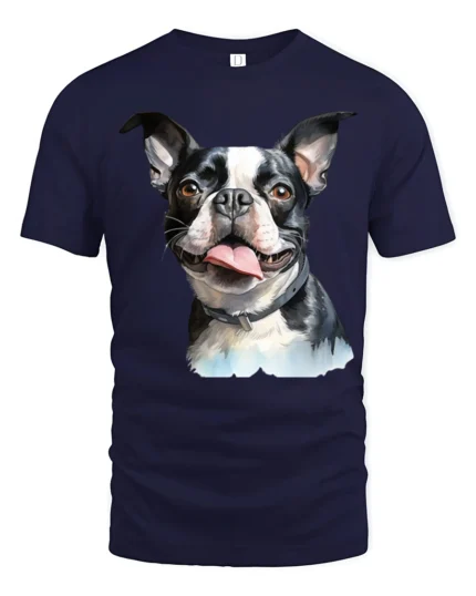 Happy Boston Terrier Dog Lover Cute Puppy Graphic T Shirt - navy t-shirt on white background