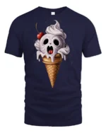 Creepy Skull Ice Cream Cone Funny Halloween Graphic T Shirt - navy t-shirt on white background