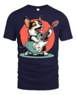 Funny Rock Star Corgi Playing Guitar Graphic T Shirt - navy t-shirt on white background